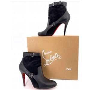 Christian Louboutin Black Leather/Suede Canassone 100 Ankle Booties.